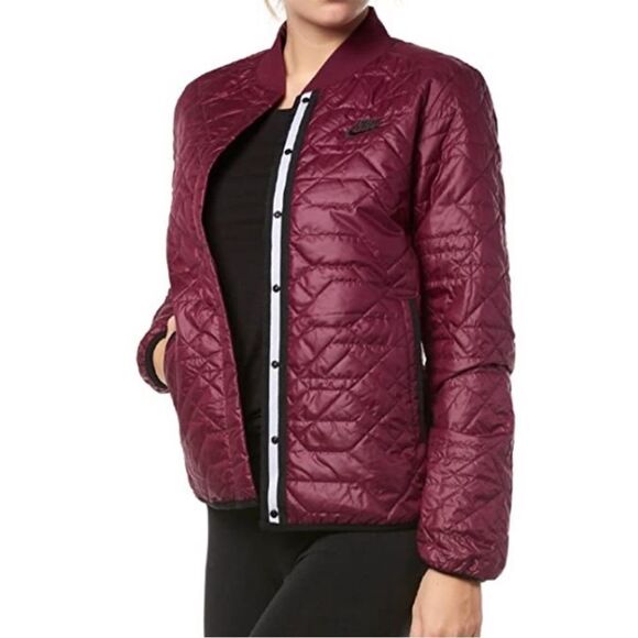 Nike Sportswear Women's Quilted Bomber Jacket Burgundy Size L - Picture 1 of 15